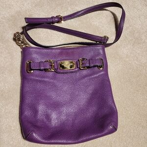 Michael Kors Hamilton Purple Leather Gold Accents Crossbody Bag